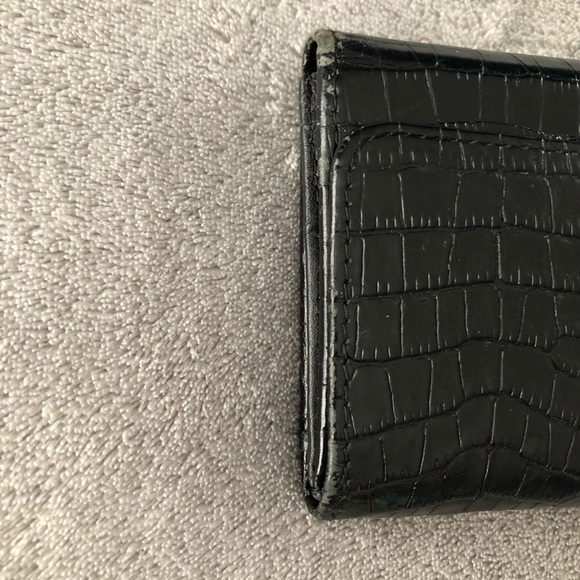 🌺WALLET WOMEN'S BLACK TRI-FOLD CROC LEATHER - Picture 6 of 8